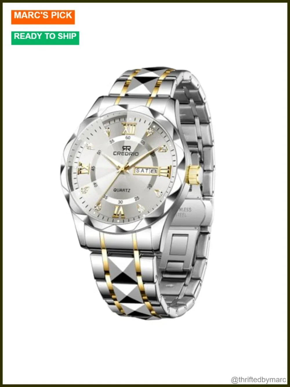 Stainless Steel Waterproof Diamond Dress Analog Quartz Luminous Date Wrist Watch